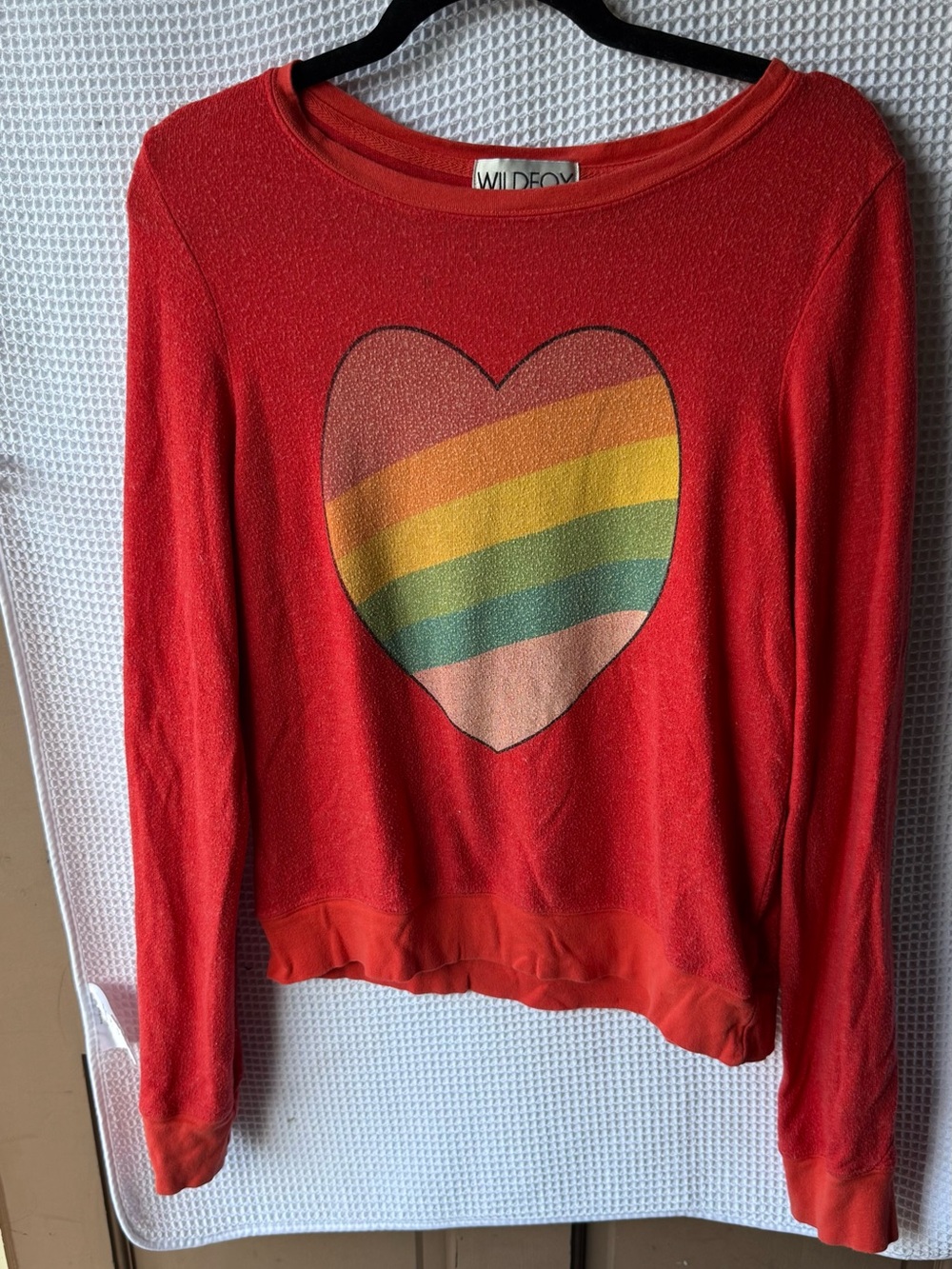 Wildfox Orange-Red Rainbow Heart Pullover